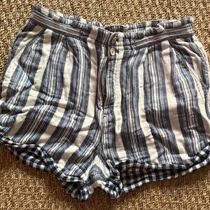 Pilcro Navy and Cream Striped High Waist Shorts